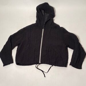 Vintage 1990s SHEER CRINKLY Black Zip Up Hoodie with Kangaroo Pockets! One Size